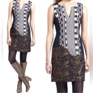 NWT Anthropologie Floreat Mika Gold Embroidered Jacquard Navy Shift Dress